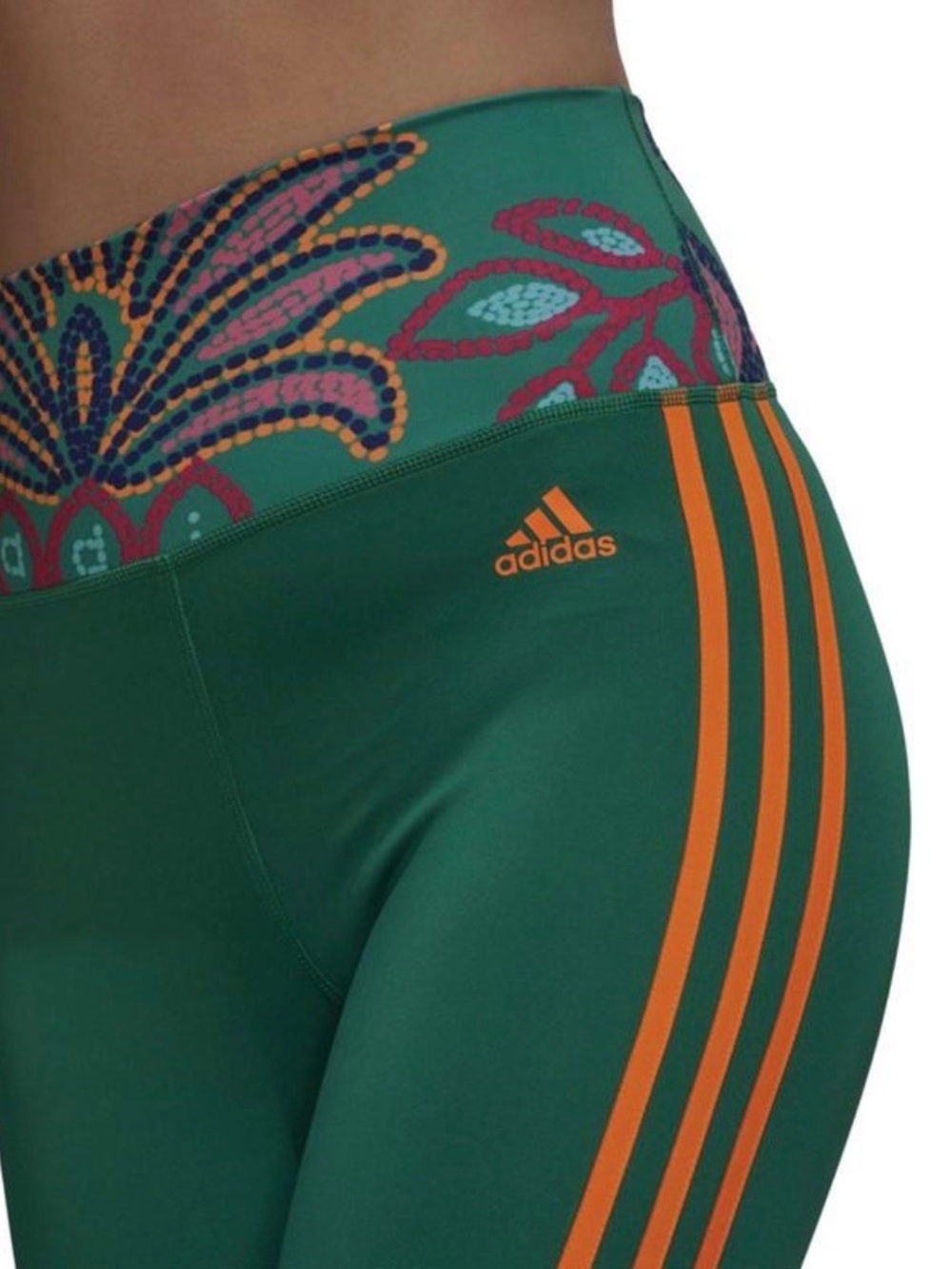 Adidas x FARM Rio AEROREADY 7/8 Leggings Green Orange - Picture 3 of 8